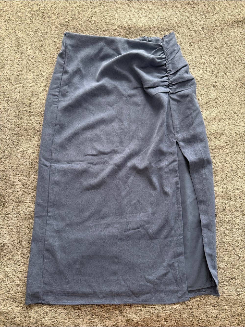Abercrombie & Fitch Slate Blue Ruched Side-Slit Midi Skirt